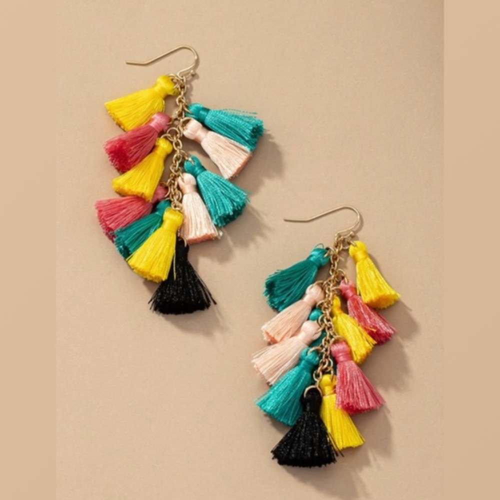 Multi color mini tassel earrings